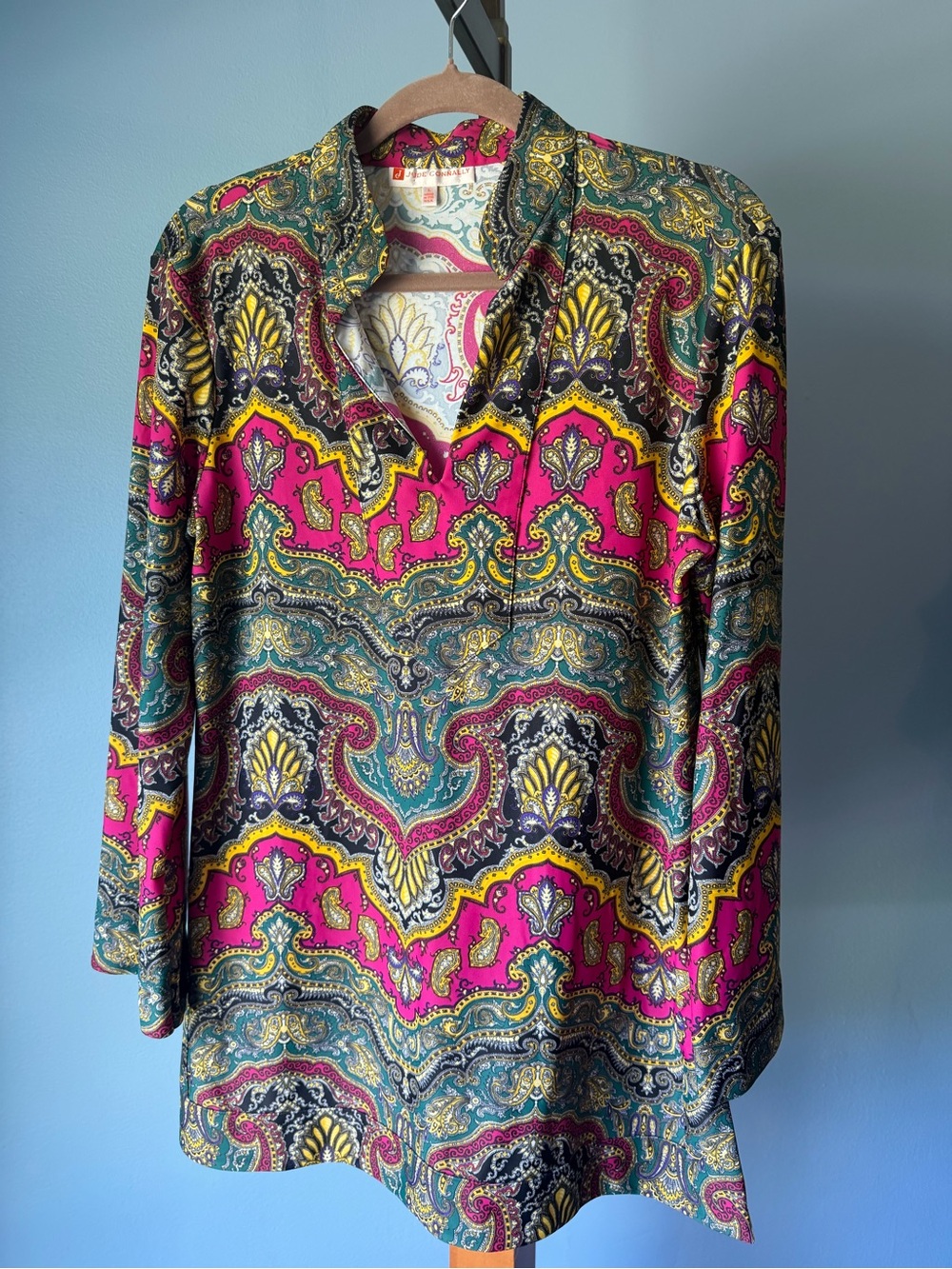 Jude Connally Paisley Blouse in Fuchsia, Teal & Gold large made is USA